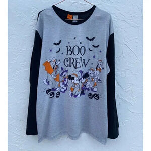 Disney Mickey Mouse Womens Long Sleeve Boo Crew Halloween T Shirt Gray Black XL